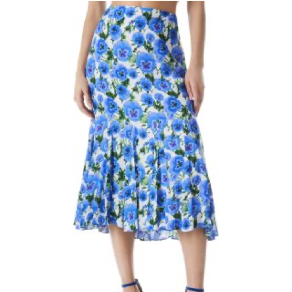 Alice + Olivia White Maxi Skirt with Blue Floral Print